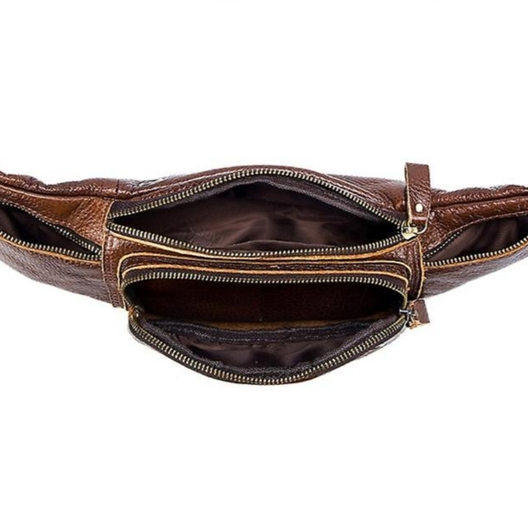 100% leather crossbody/ fanny pack/chest bag adjustable w/ 6 pockets UNISEX! - Picture 5 of 5